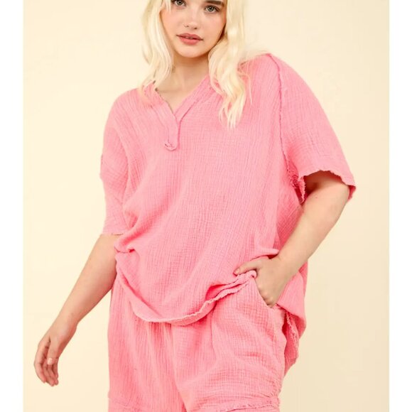 NWT  Plus Size matching top and short set CottonWashed Cotton Crinkle Gauze - Picture 2 of 11